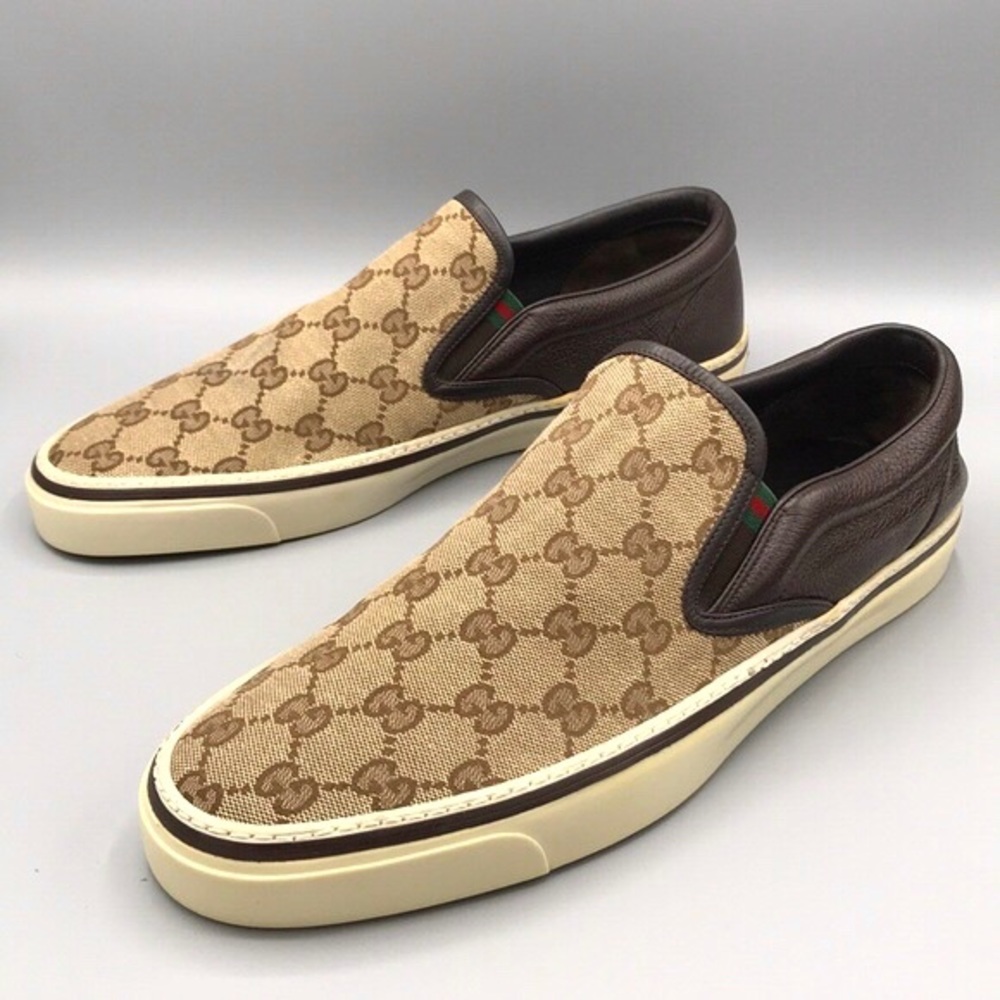 Gucci Vintage Brown Monogram Slip On Sneakers